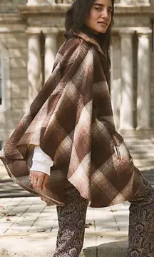 Woodstock Brushed Plaid Poncho Cape Auburn Combo Brown One Size NWT