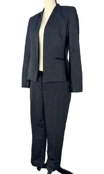 Worthington Vintage  Grey Faux Leather Pant Suit Women Sz 4P Checks Plaid Pattern