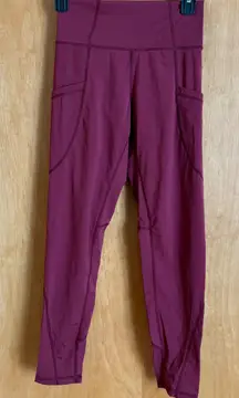 P'tula Women's‎ Athletic Leggings Burgundy Side Pockets Yoga Gym Workout Large