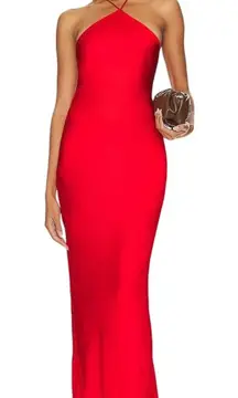 Line & Dot Kira Maxi Dress in Tomato Red Medium New Womens Satin Gown