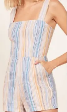 Reformation Island Linen Romper Marbella Stripe 0