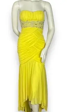 City Triangles Prom Dress Yellow Ruched Jeweled Strapless Size 3‎ Juniors Formal