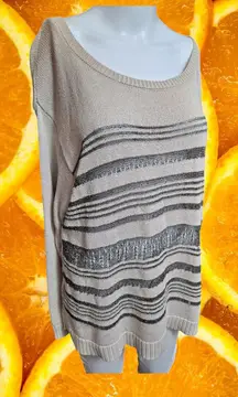 Rock & Republic Gray‎ Striped Knit Sweater with Wavy Pattern Design XL