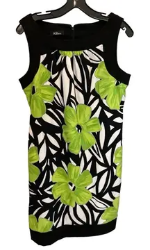 AGB Dress neon green flower‎ in black and white print sleeveless dress size 12