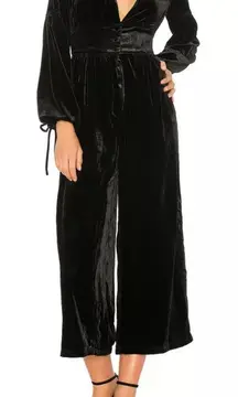 FREE PEOPLE SzS TRUE LOVIN LONG SLEEVE WIDE-LEG VELVET JUMPSUIT‎ BLACK