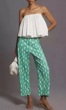 Anthropologie Strapless Jumpsuit in Green and White