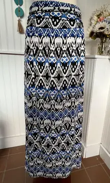 Blue, Black & White Print Maxi Skirt