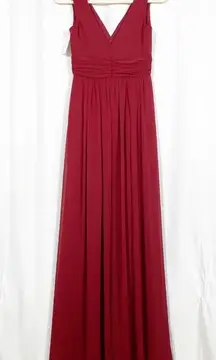 Dessy Collection Shirred Sleeveless Draped Chiffon Maxi Dress Gown: Burgundy