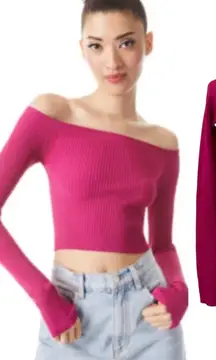 Alice + Olivia Jeanne Off Shoulder Knit Top Sweater‎ Pink Fuchsia Size Small