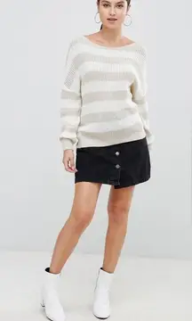 ASOS PrettyLittleThing Tan Cream Stripe twist back sweater sz Small/ Medium