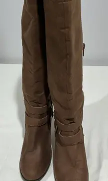 Woman’s Just Fab Waynoka Wide Brown Faux Suede Stacked Winter Boots Size 8w Otk