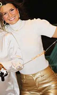 Gold Straight Leg Leather Pants 