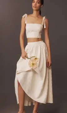 Hutch Tie-Strap Crop Top‎ & Midi Skirt Brocade ivory Set