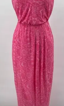 Amanda Uprichard Dress Fit & Flare Racerback Maxi Snakeskin Print Pink Womens Sm