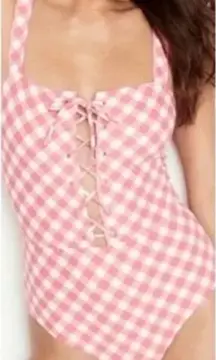 NEW Onia Raquel Barbiecore‎ pink gingham check raquel one piece swimsuit, size S