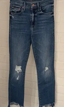 Mother jeans the insider crop step chew Distressed Blue dancing on coals 24