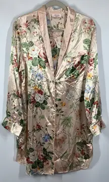 Amelia's Womens Floral Button Front Long Sleeve Satin Nightdress Multi Large NWT