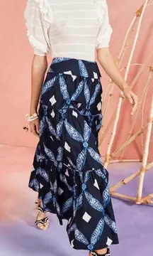 Ulla Johnson Eiko‎ Skirt Indigo Size 2 Diamond Shibori Print Cotton Poplin Blue