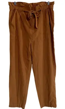 Madewell Paperbag Waist Pants Womens L Tan Brown High Rise Tie Casual Trousers