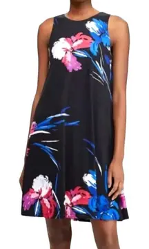 Lauren‎ Ralph Lauren Dress Women 4 Black Floral Print Jersey Knit Shift Mini