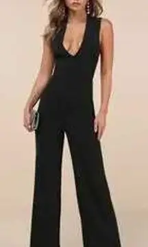 Lulus Womens Black Sleeveless Jumpsuit Size L Plunge V-Neck Crossed Open Back