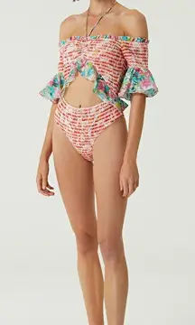 Rococo‎ Sand Nesh Orange Blue Ruffled Swimsuit size small