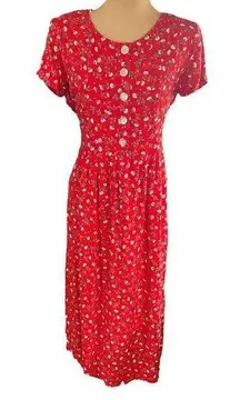 Liz Baker SZ 10P Vintage Ditsy Floral Tie Back Flowy Maxi Dress 90s Grunge