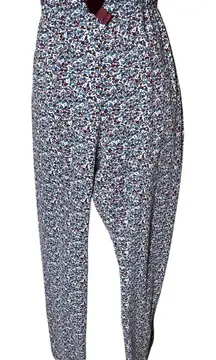 Lands' End Floral Lounge Pants L Blue Burgundy Micro Print Soft Knit