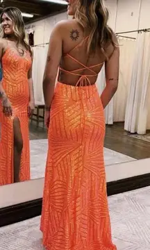 orange Sequin prom dress 