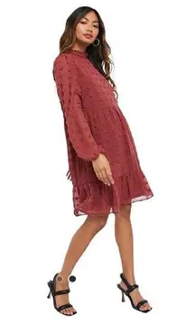 Vero Moda Mini Smock Dress with Textured Spots Red Size L New