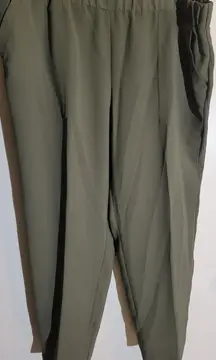 2x Olive Green Pants Elastic Waist with Pockets Women's Pull on Pants