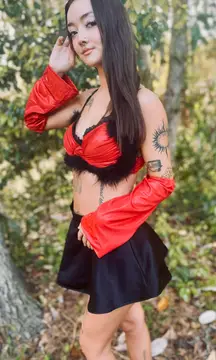 Ladies Red And Black Up-cycled Festival Rave Outfit 4 Piece Size Medium