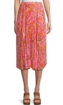 Delfi Collective Lilah Pink Paisley Pleated Midi Skirt Medium