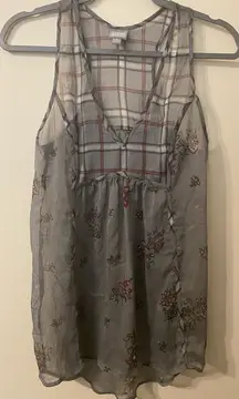 Womens Converse One‎ Star Sleeveless Long Tank Top Gray Roses Size Small