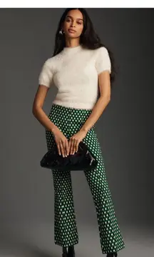 Anthropologie Maeve The Margot Kick-Flare Cropped Pants, Green Motif, Size M NEW