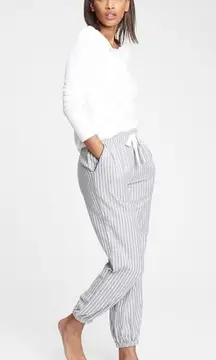 Love By Gap Flannel Joggers Striped Drawstring High Waisted Blue Medium New