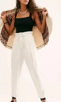 Free People Margate White Pleated Paper Bag high Waist‎ Trouser Pants white