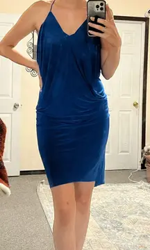 MISA Los Angeles royal blue jersey draped dress