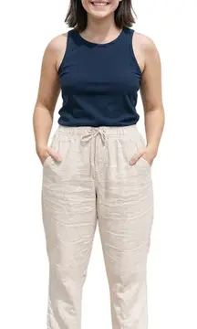 JMCollection Linen Pants Sz 18W Beige High Rise Elastic Waist Casual Lightweight