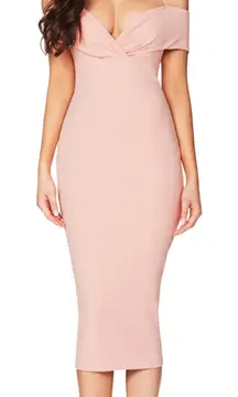 NOOKIE Athena Off Shoulder Midi‎ Dress in Blush NWT Sz XS
