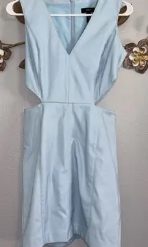 Aqua Womens  Blue Faux Leather V-Neck Side Cutout Mini Dress Size XS NWOT