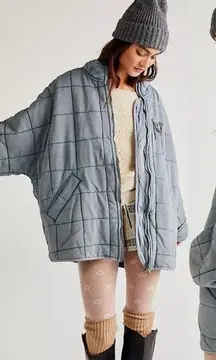 FREE PEOPLE Blue Quilted Dolman Full Zip Up Pockets Jacket size Medium