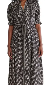 Max Studio London Women's XS Black White Polka Dot Midi Dress Ruffle Trim‎ NWT