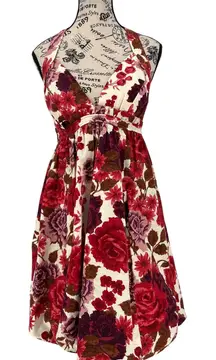 Tracy Reese Floral Silk Cocktail Dress Red Bubble Hem Size 2 Romantic EUC