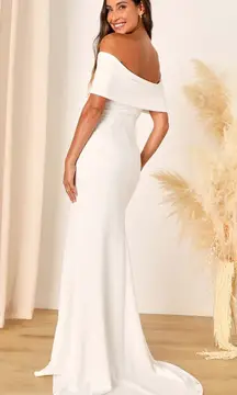NWT Lulus Exceptional Romance White Off-the-Shoulder Mermaid Maxi Dress Bride L