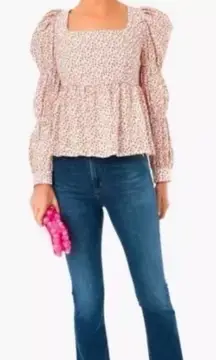 NWT Tuckernuck Hyacinth House White and Pink Clemons Long Sleeve Puff Blouse M