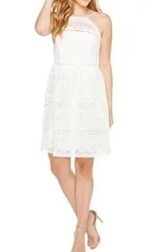 Trina Turk Lace Halter Floral Fit and Flare Mini Picnic Dress White 8