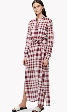 Theory Jinniefield Wrap-Effect Plaid Cotton Maxi Dress