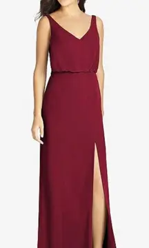 THREAD Bridesmaid Ines Chiffon Sleeveless Gown Burgundy Dessy Collection Size 18