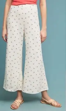 Anthropologie Feather Bone Talese Wide Leg Linen Blend Cherry Print‎ Pants Sz 6